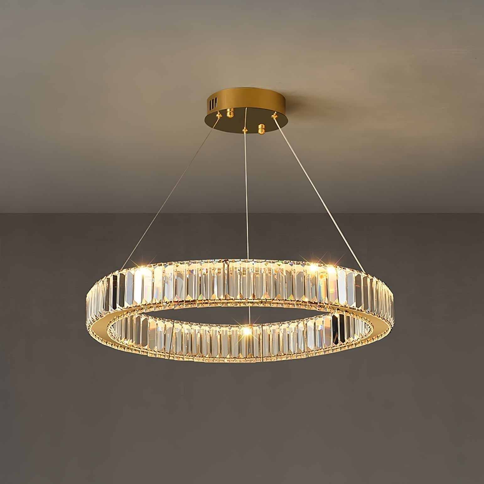 Gold Crystal Ring LED Crown Chandelier Modern Multi Tier Hanging Pendant Lamp