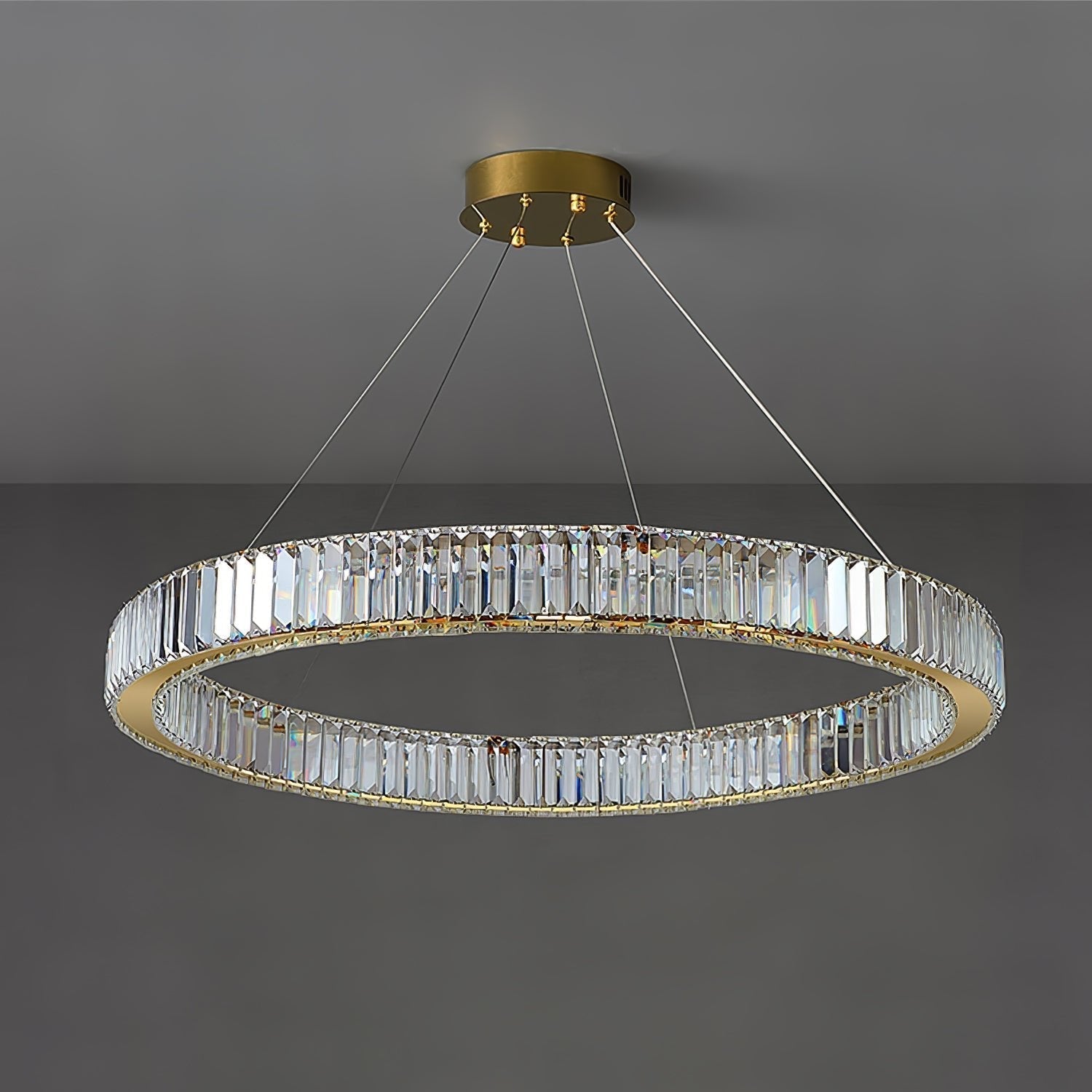 Gold Crystal Ring LED Crown Chandelier Modern Multi Tier Hanging Pendant Lamp