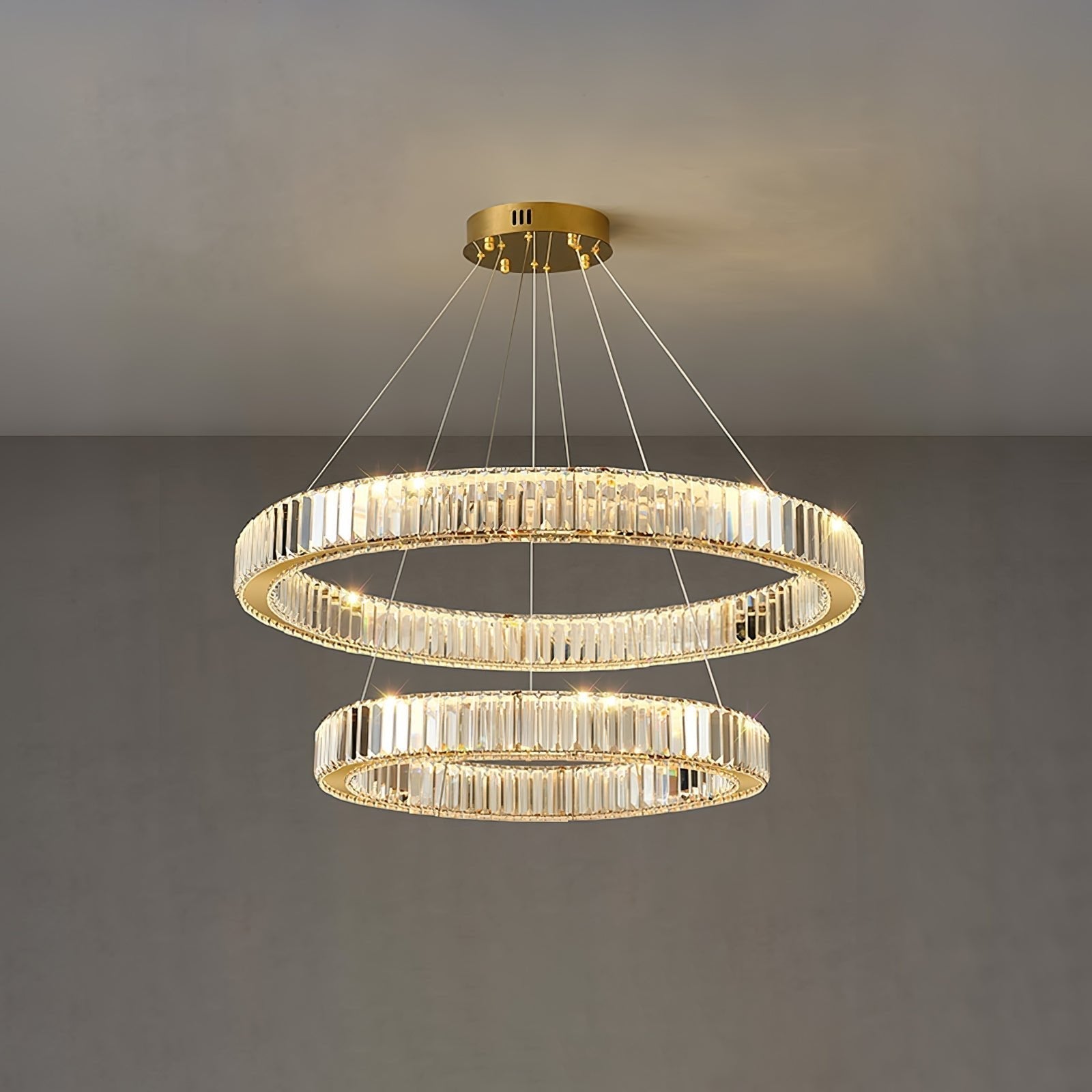 Gold Crystal Ring LED Crown Chandelier Modern Multi Tier Hanging Pendant Lamp