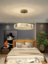 Gold Crystal Ring LED Crown Chandelier Modern Multi Tier Hanging Pendant Lamp