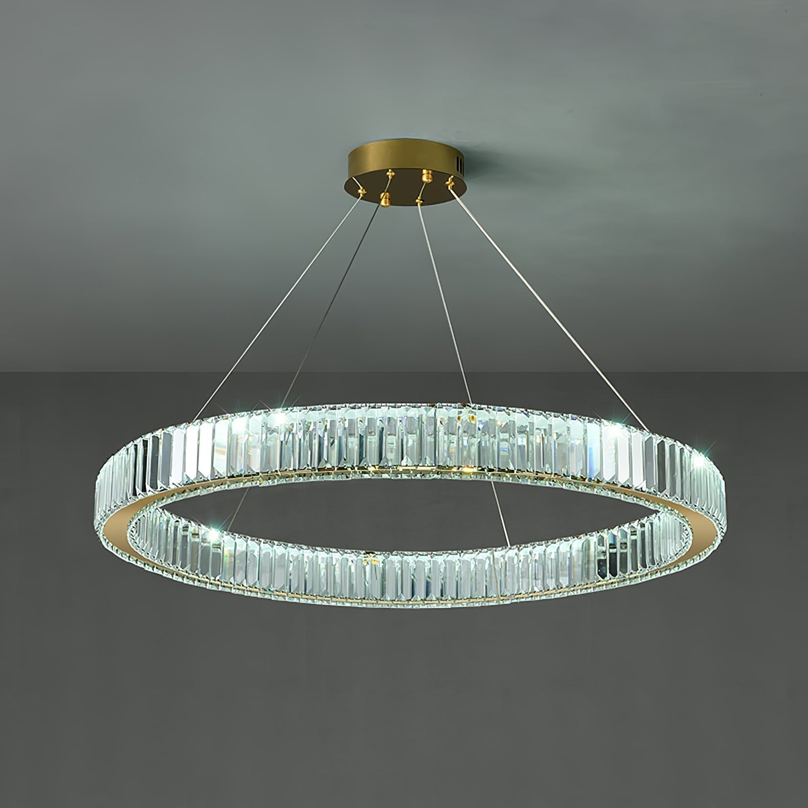 Gold Crystal Ring LED Crown Chandelier Modern Multi Tier Hanging Pendant Lamp