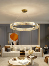Gold Crystal Ring LED Crown Chandelier Modern Multi Tier Hanging Pendant Lamp