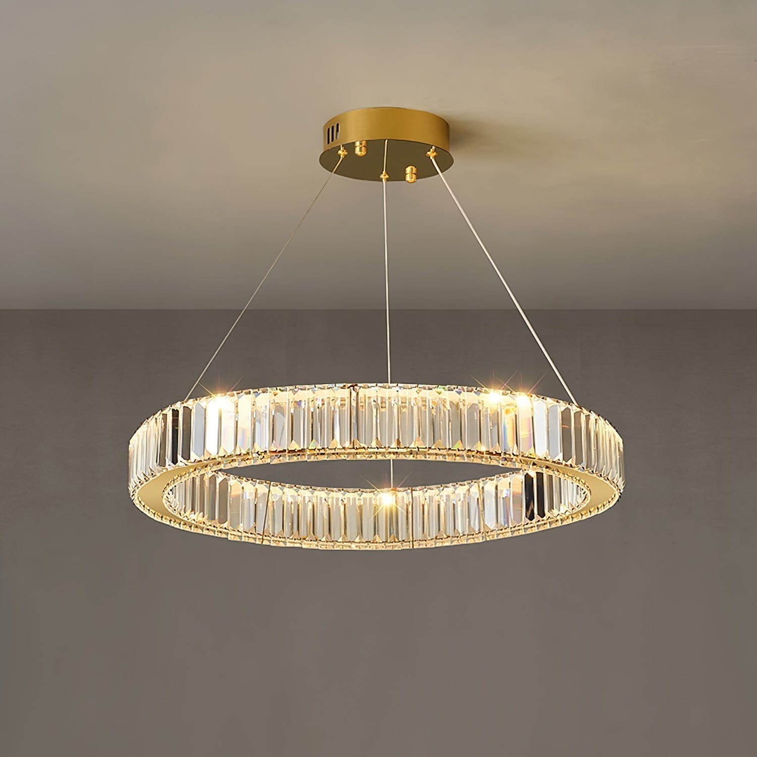 Gold Crystal Ring LED Crown Chandelier Modern Multi Tier Hanging Pendant Lamp