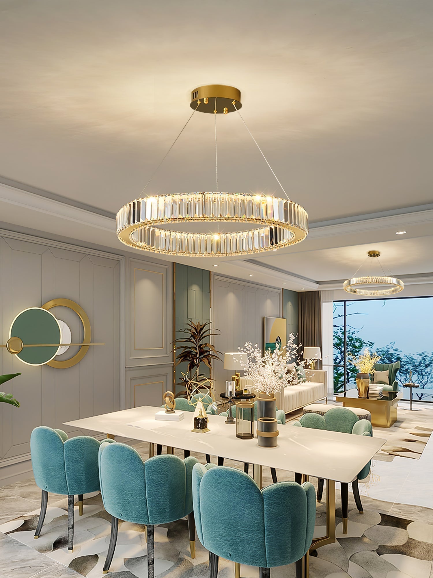 Gold Crystal Ring LED Crown Chandelier Modern Multi Tier Hanging Pendant Lamp