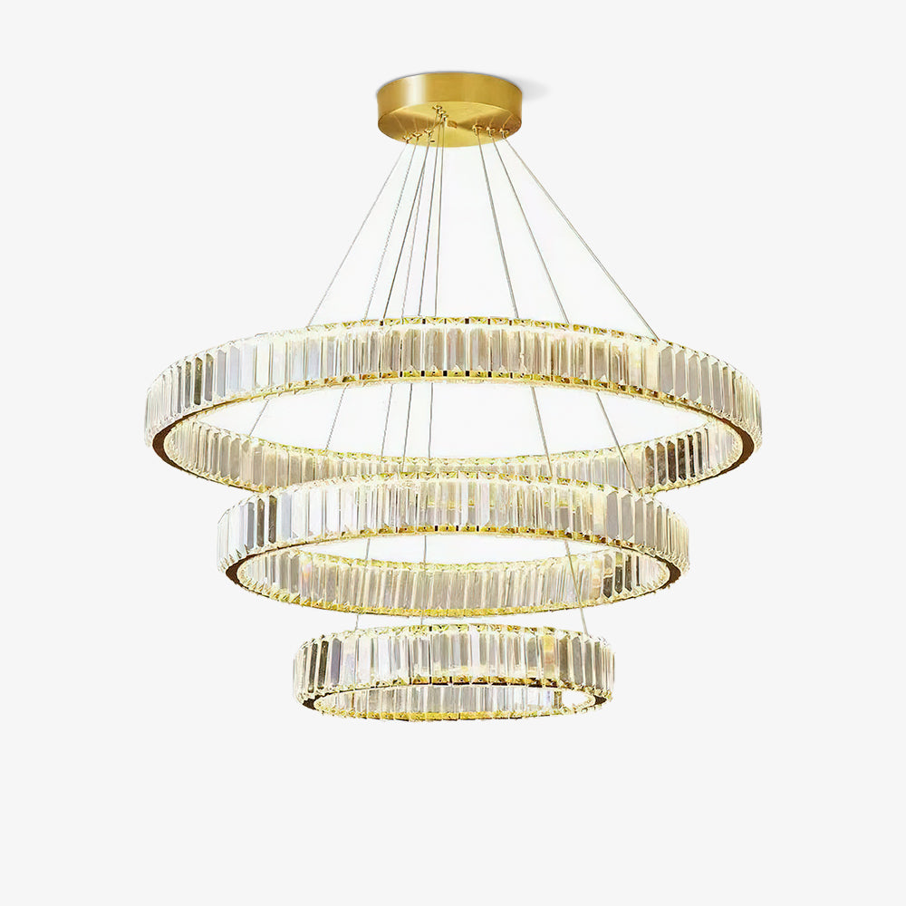 Gold Crystal Ring LED Crown Chandelier Modern Multi Tier Hanging Pendant Lamp