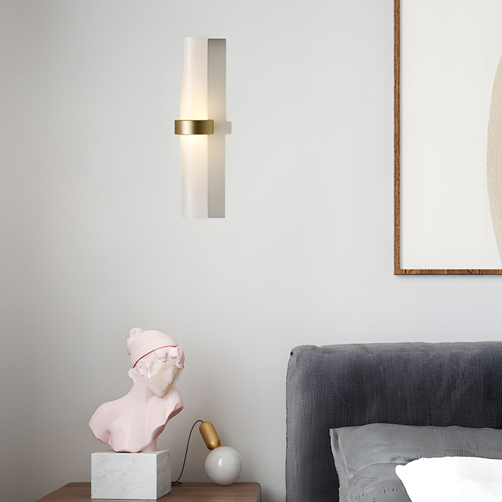Gold Frosted Glass Tube Wall Sconce Modern 1 Light G4 Warm White Indoor Lighting for Bedroom Hallway