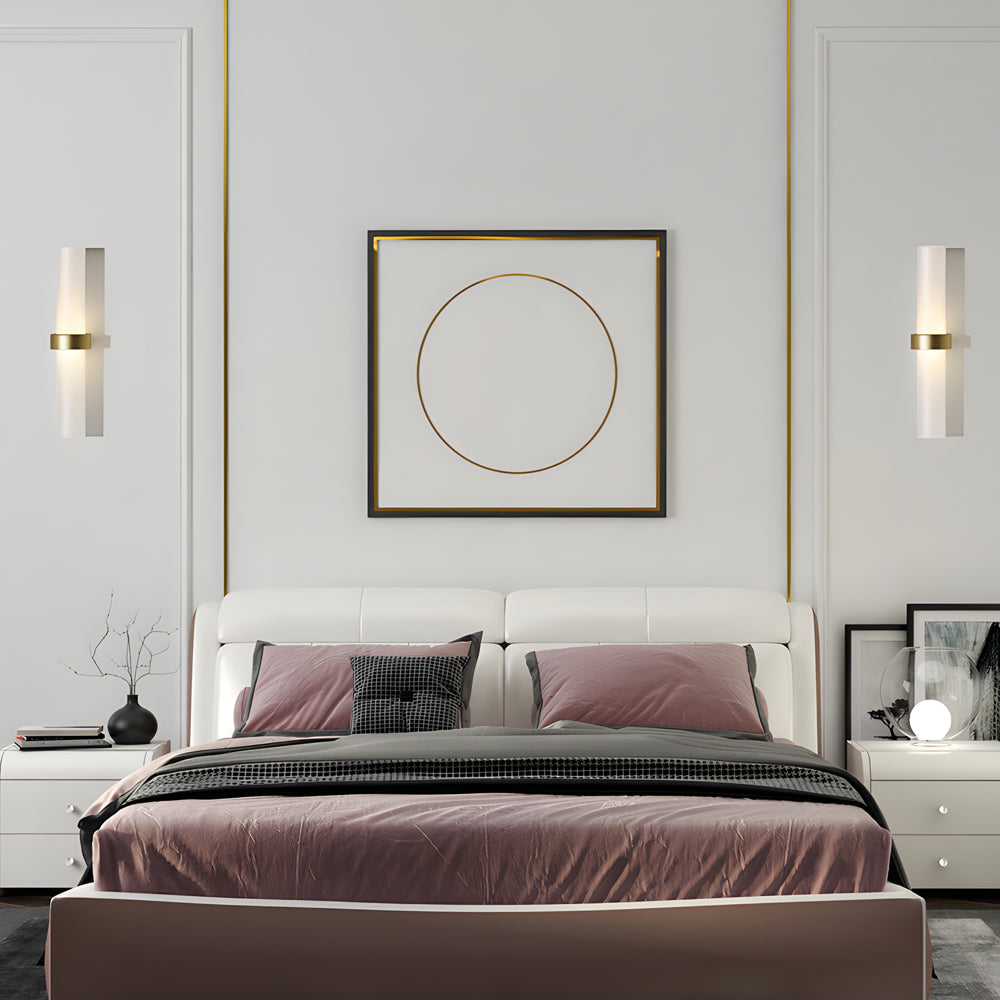 Gold Frosted Glass Tube Wall Sconce Modern 1 Light G4 Warm White Indoor Lighting for Bedroom Hallway