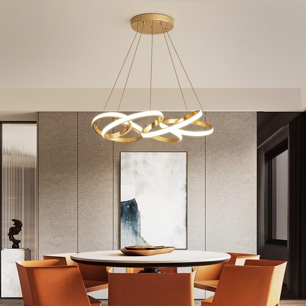 Gold Interwoven Wave Modern LED Chandelier Geometric Linear Pendant Light Fixture