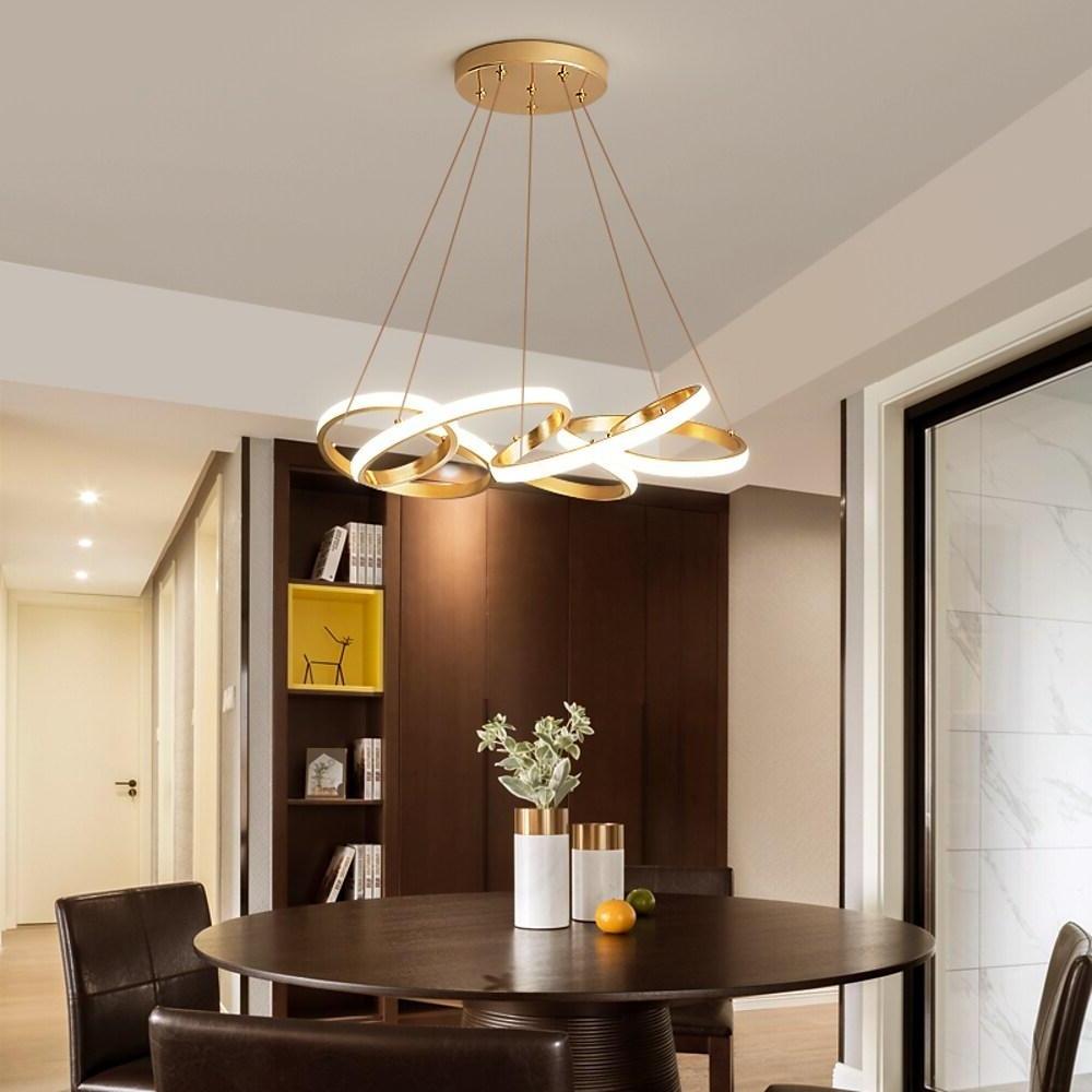 Gold Interwoven Wave Modern LED Chandelier Geometric Linear Pendant Light Fixture
