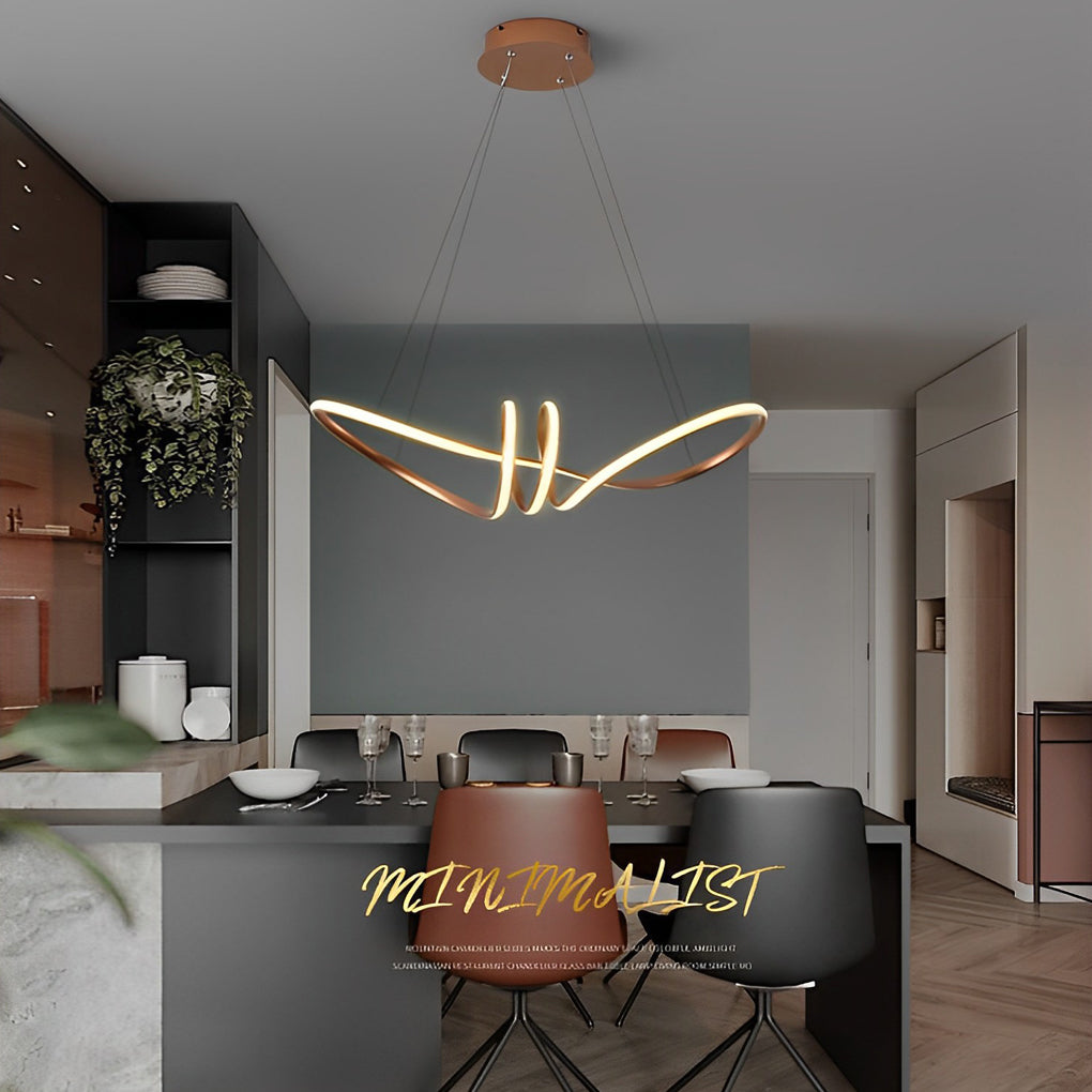Gold Modern Wave LED Pendant Light Nordic Mid Century Style Ceiling Fixture for Living Room