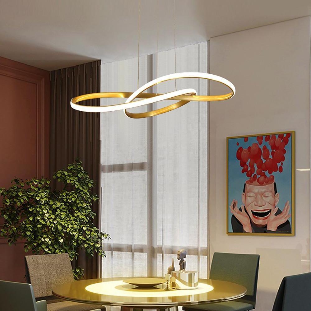 Gold Wavy Interweaved LED Hanging Lamp Contemporary Island Lighting Fixture
