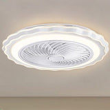 Modern White and Gold Crown Bladeless Flush Mount Ceiling Fan with Remote Control and LED Light