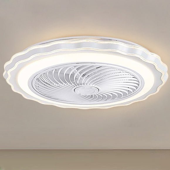 Modern White and Gold Crown Bladeless Flush Mount Ceiling Fan with Remote Control and LED Light
