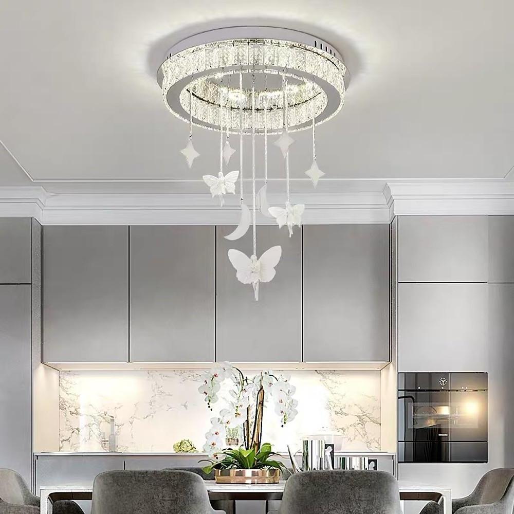 Modern Circular LED Crystal Chandelier Flush Mount Ceiling Light for Luxury Interior Spaces