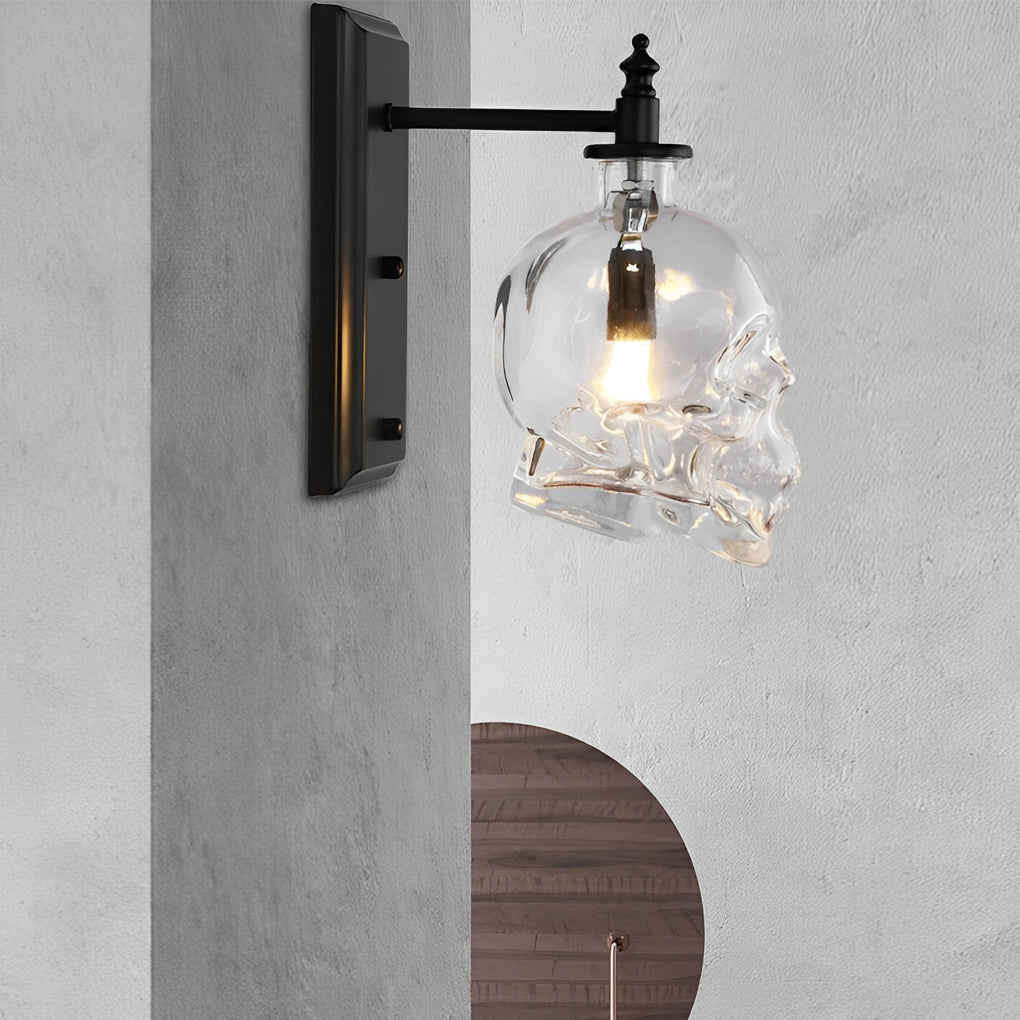 Gothic Skull Head Glass Wall Sconce Industrial Black Finish Decorative Lighting