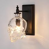 Gothic Skull Head Glass Wall Sconce Industrial Black Finish Decorative Lighting