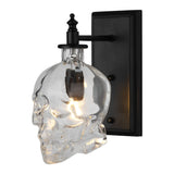 Gothic Skull Head Glass Wall Sconce Industrial Black Finish Decorative Lighting