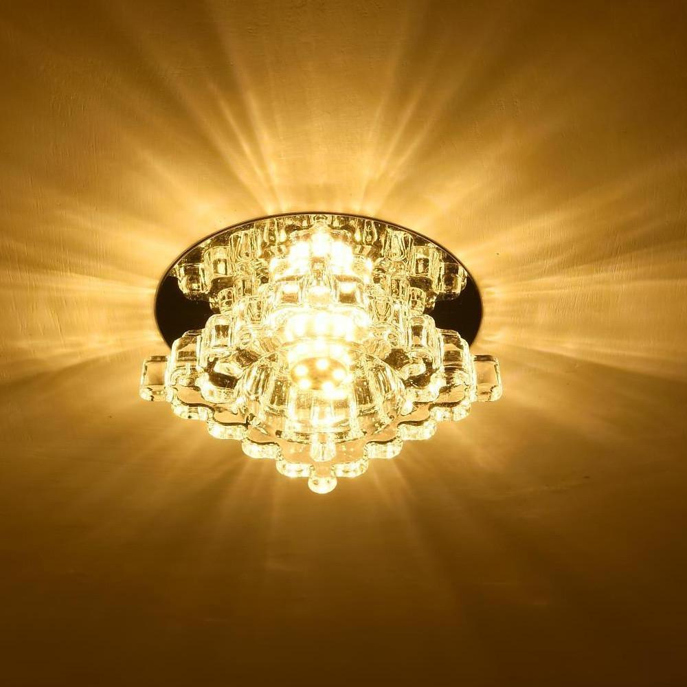 Modern Geometric LED Crystal Flush Mount Ceiling Light Fixture for Kitchen and Hallway