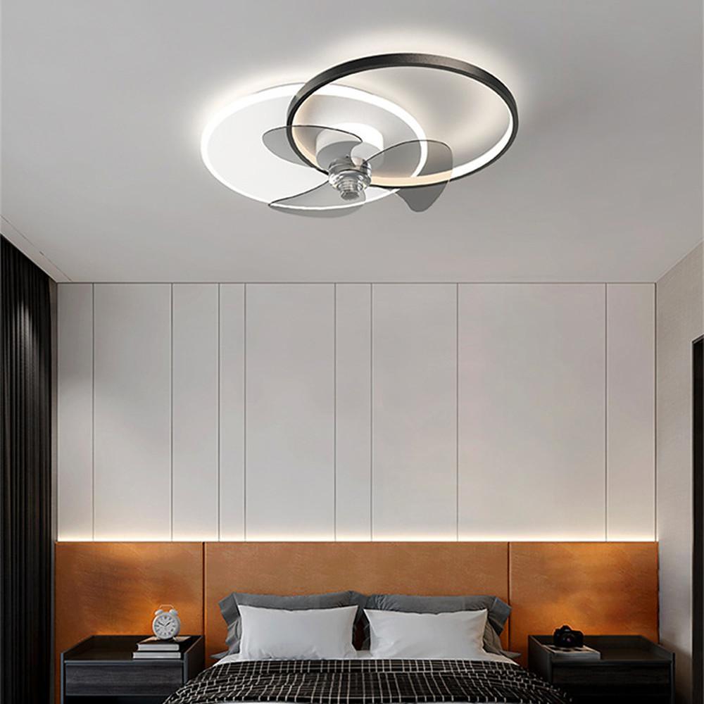 24 Inch Modern Circle LED Flush Mount Ceiling Fan with Dimmable Light and Remote Control