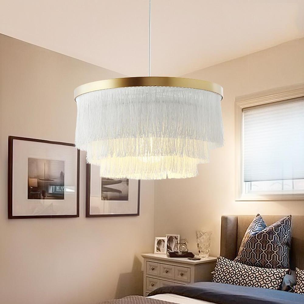 Gradated Drum Shade LED Chandelier for Dining Room and Bedroom Contemporary Fabric Tassel Ceiling Light