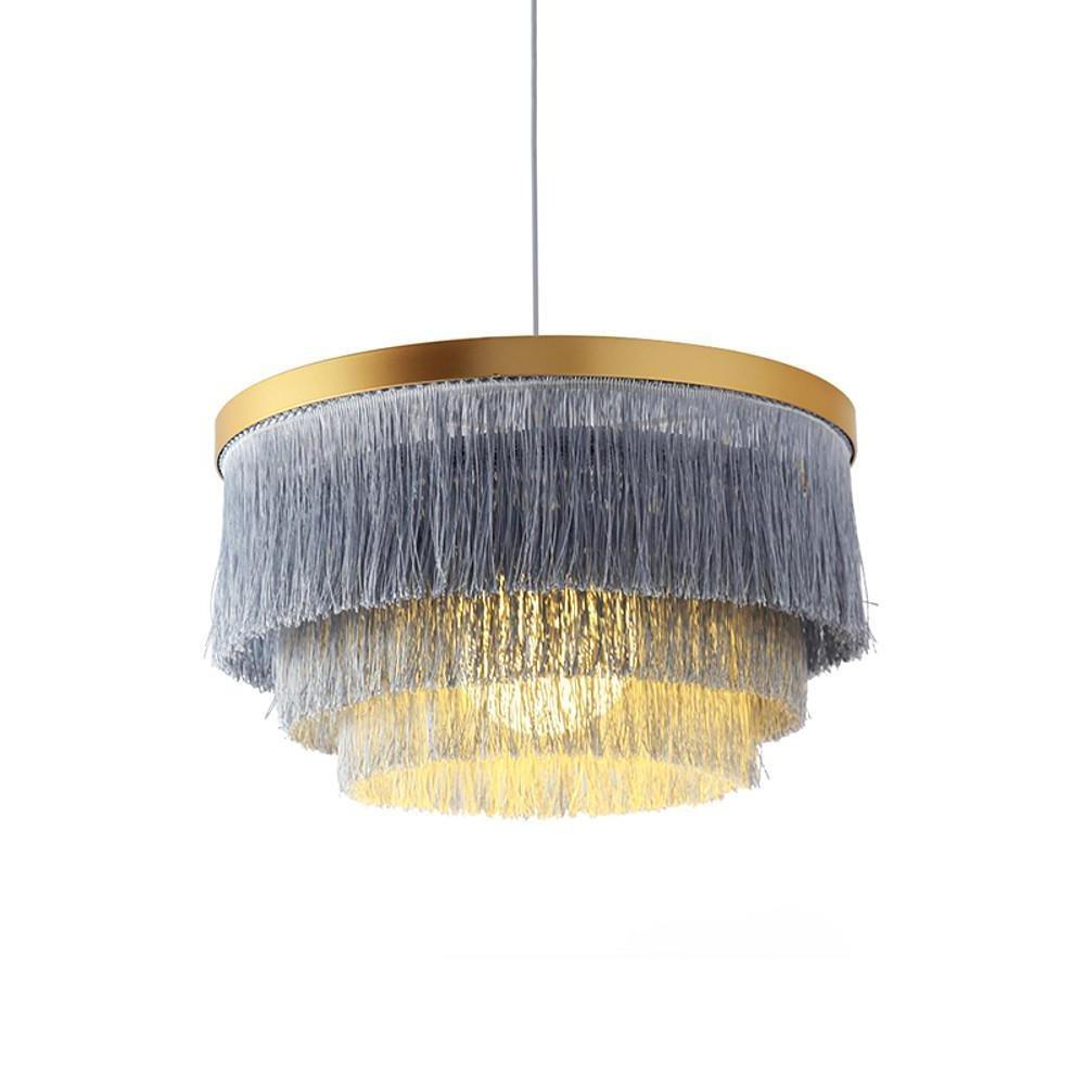 Gradated Drum Shade LED Chandelier for Dining Room and Bedroom Contemporary Fabric Tassel Ceiling Light