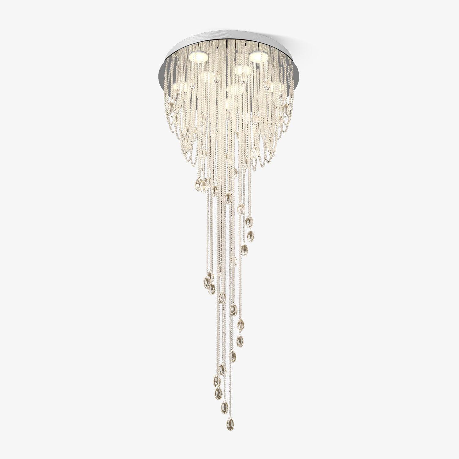 Grand Spiral Crystal Chandelier for Staircase Luxury Crown LED Pendant Light Chrome Finish
