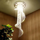 Grand Spiral Crystal Chandelier for Staircase Luxury Crown LED Pendant Light Chrome Finish