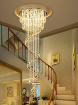 Grand Spiral Crystal Chandelier for Staircase Luxury Crown LED Pendant Light Chrome Finish
