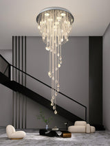 Grand Spiral Crystal Chandelier for Staircase Luxury Crown LED Pendant Light Chrome Finish