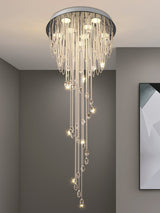 Grand Spiral Crystal Chandelier for Staircase Luxury Crown LED Pendant Light Chrome Finish