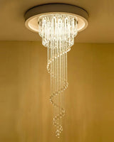 Grand Spiral Crystal Chandelier for Staircase Luxury Crown LED Pendant Light Chrome Finish