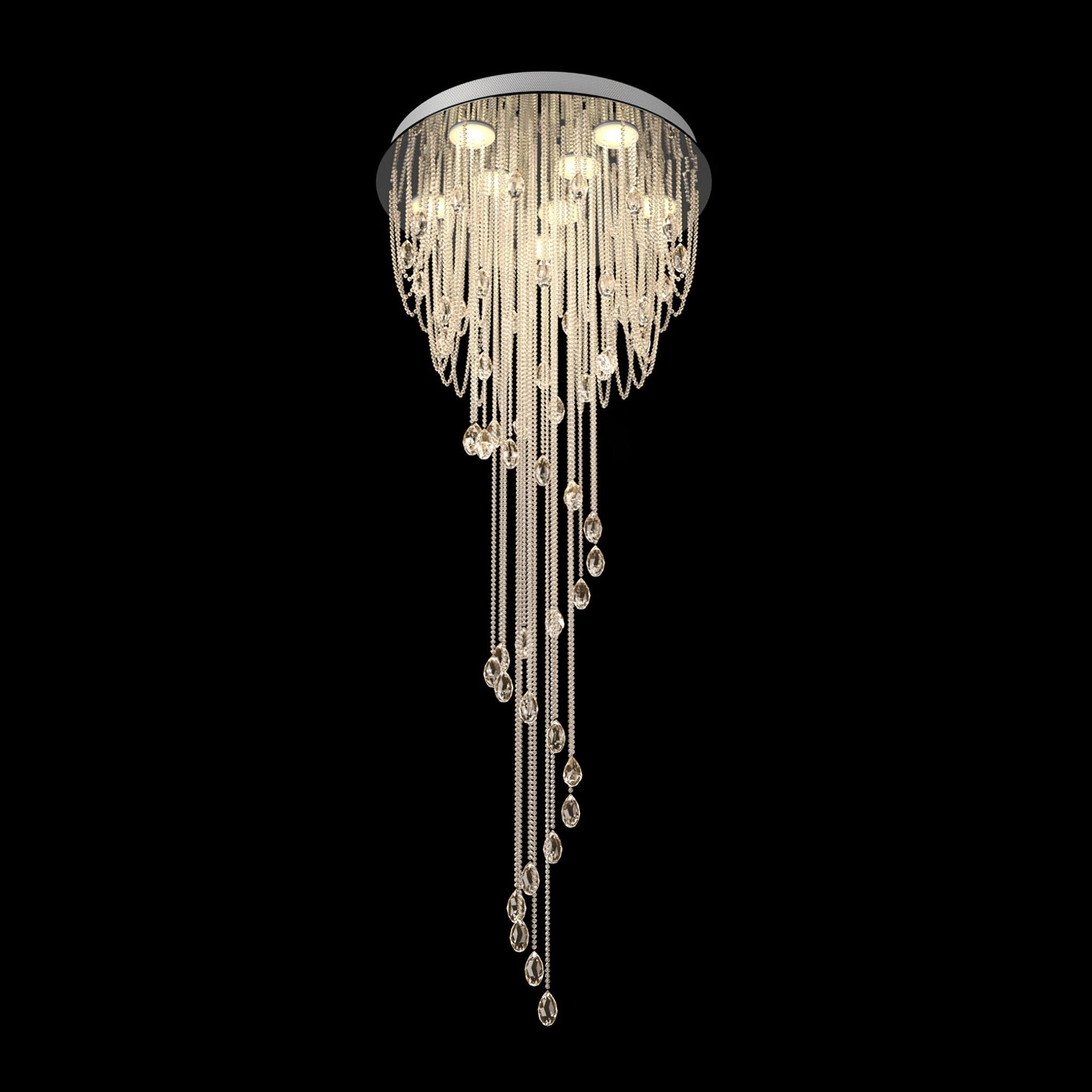Grand Spiral Crystal Chandelier for Staircase Luxury Crown LED Pendant Light Chrome Finish