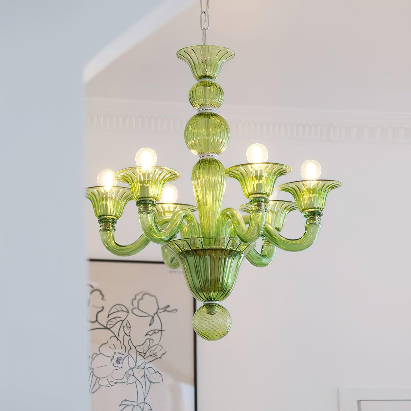Green Murano Glass Chandelier Hand Blown Luxury Pendant Light Fixture