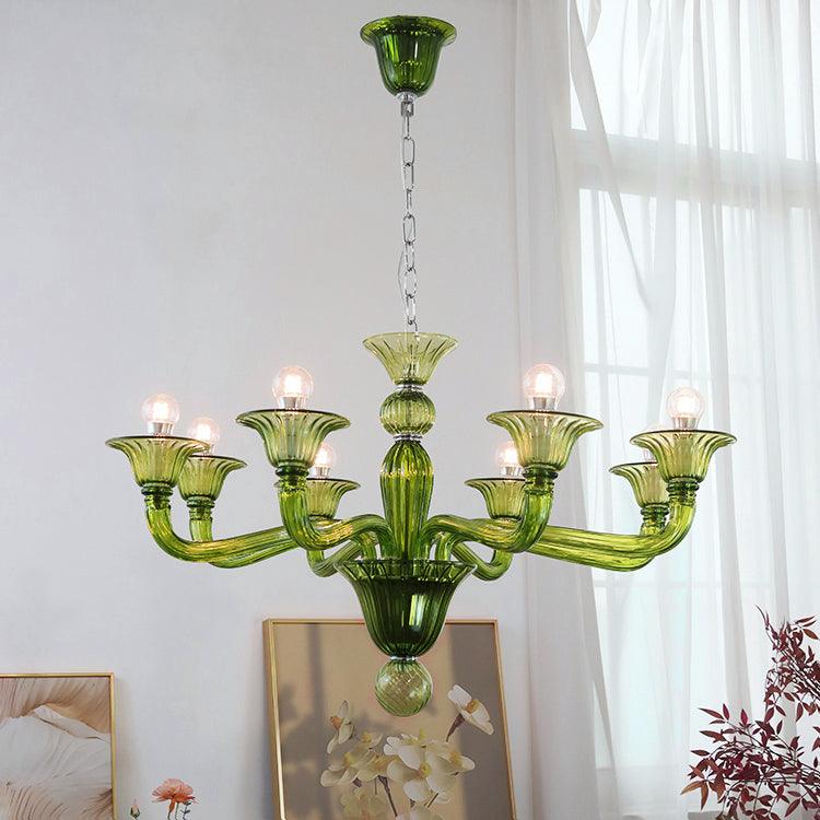 Green Murano Glass Chandelier Hand Blown Luxury Pendant Light Fixture