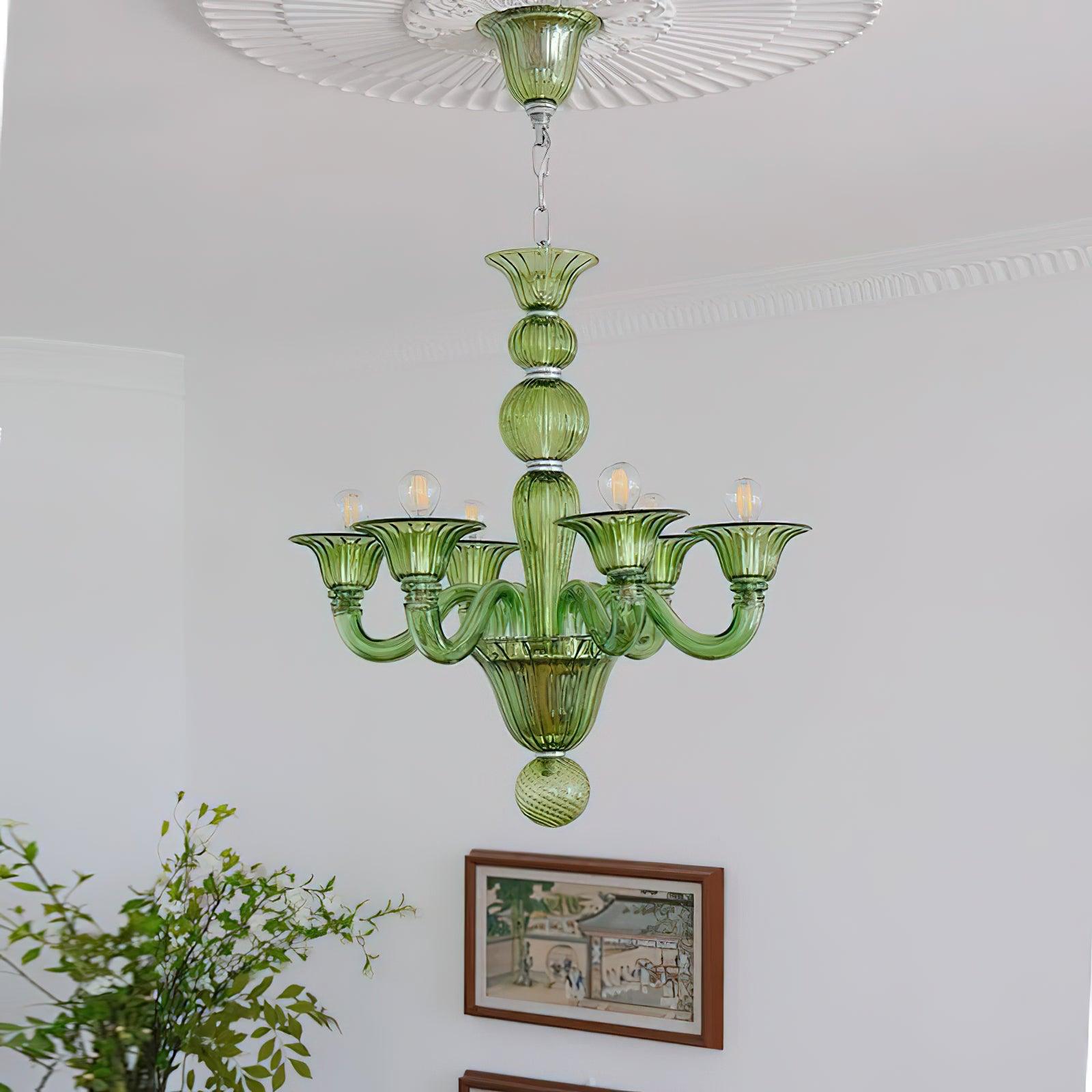 Green Murano Glass Chandelier Hand Blown Luxury Pendant Light Fixture