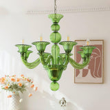 Green Murano Glass Chandelier Hand Blown Luxury Pendant Light Fixture