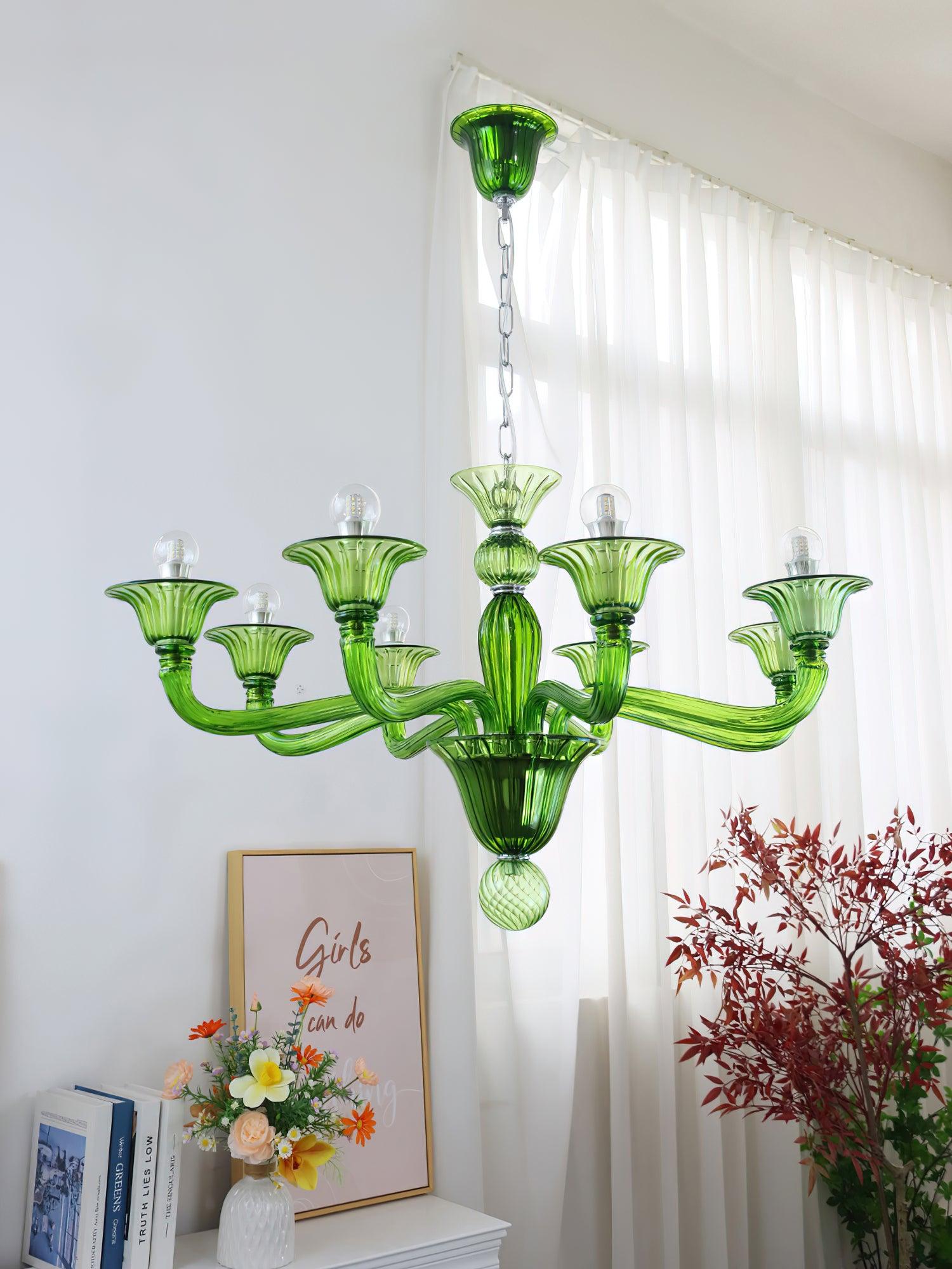 Green Murano Glass Chandelier Hand Blown Luxury Pendant Light Fixture