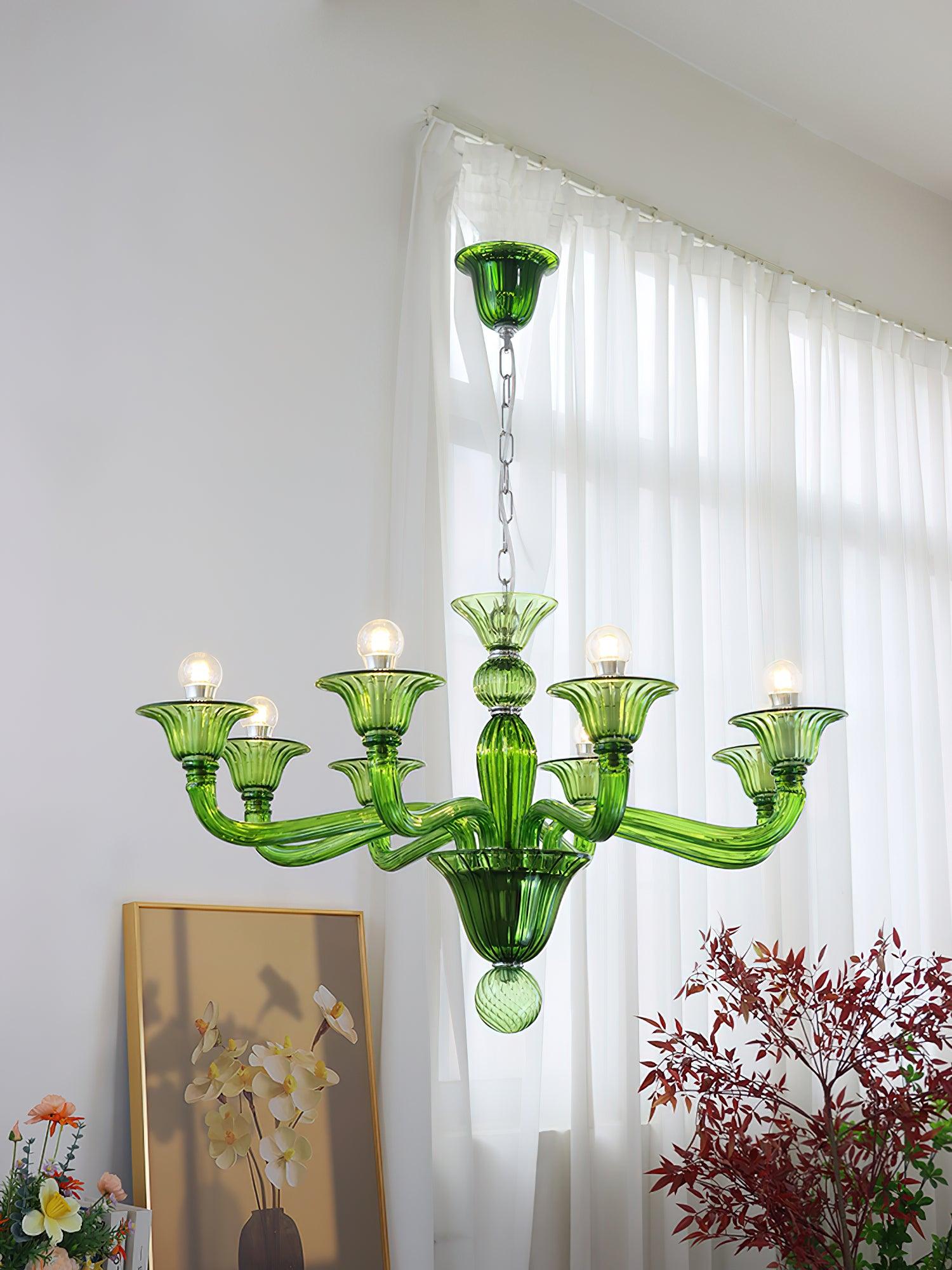 Green Murano Glass Chandelier Hand Blown Luxury Pendant Light Fixture