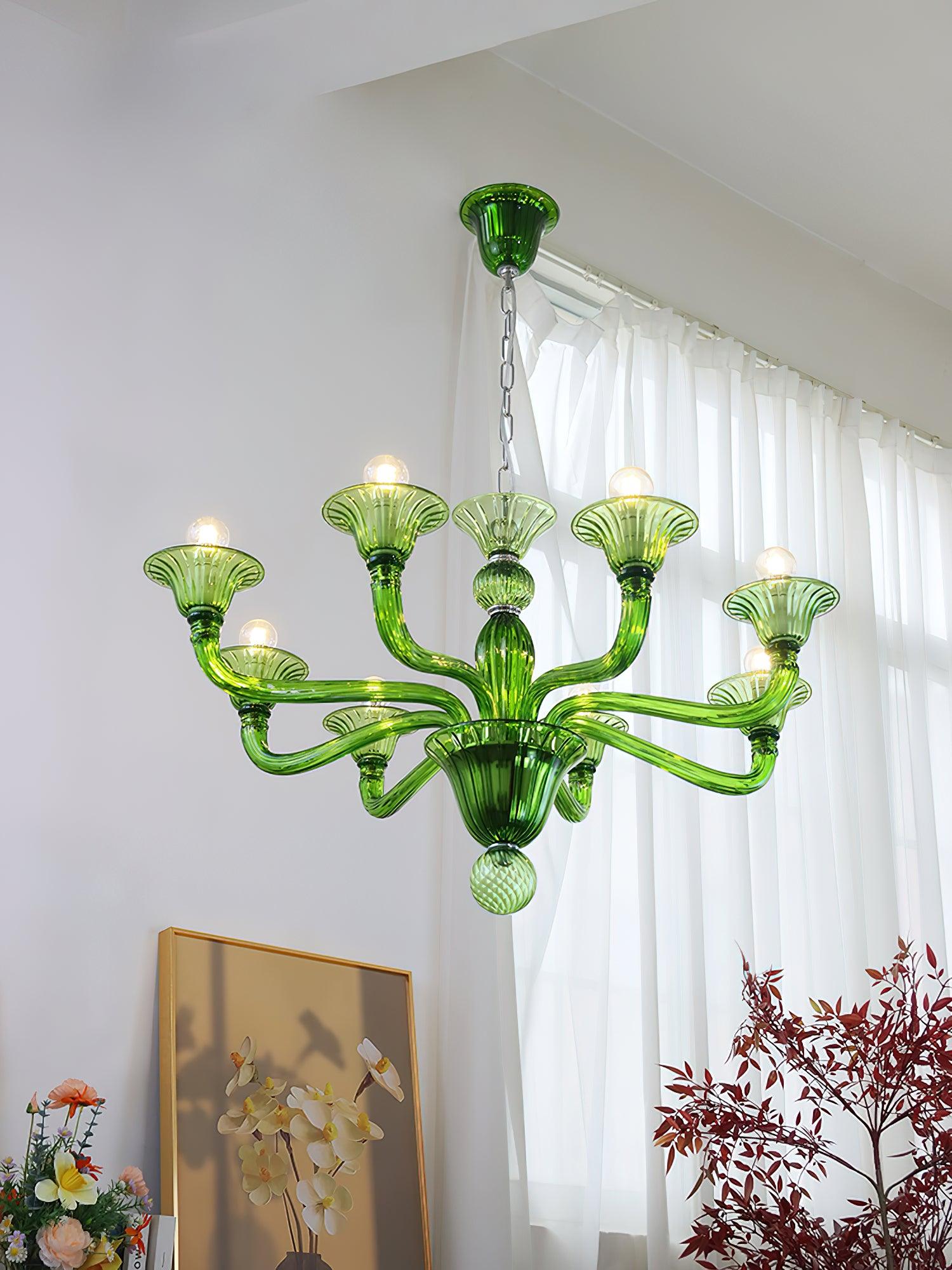 Green Murano Glass Chandelier Hand Blown Luxury Pendant Light Fixture