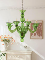 Green Murano Glass Chandelier Hand Blown Luxury Pendant Light Fixture