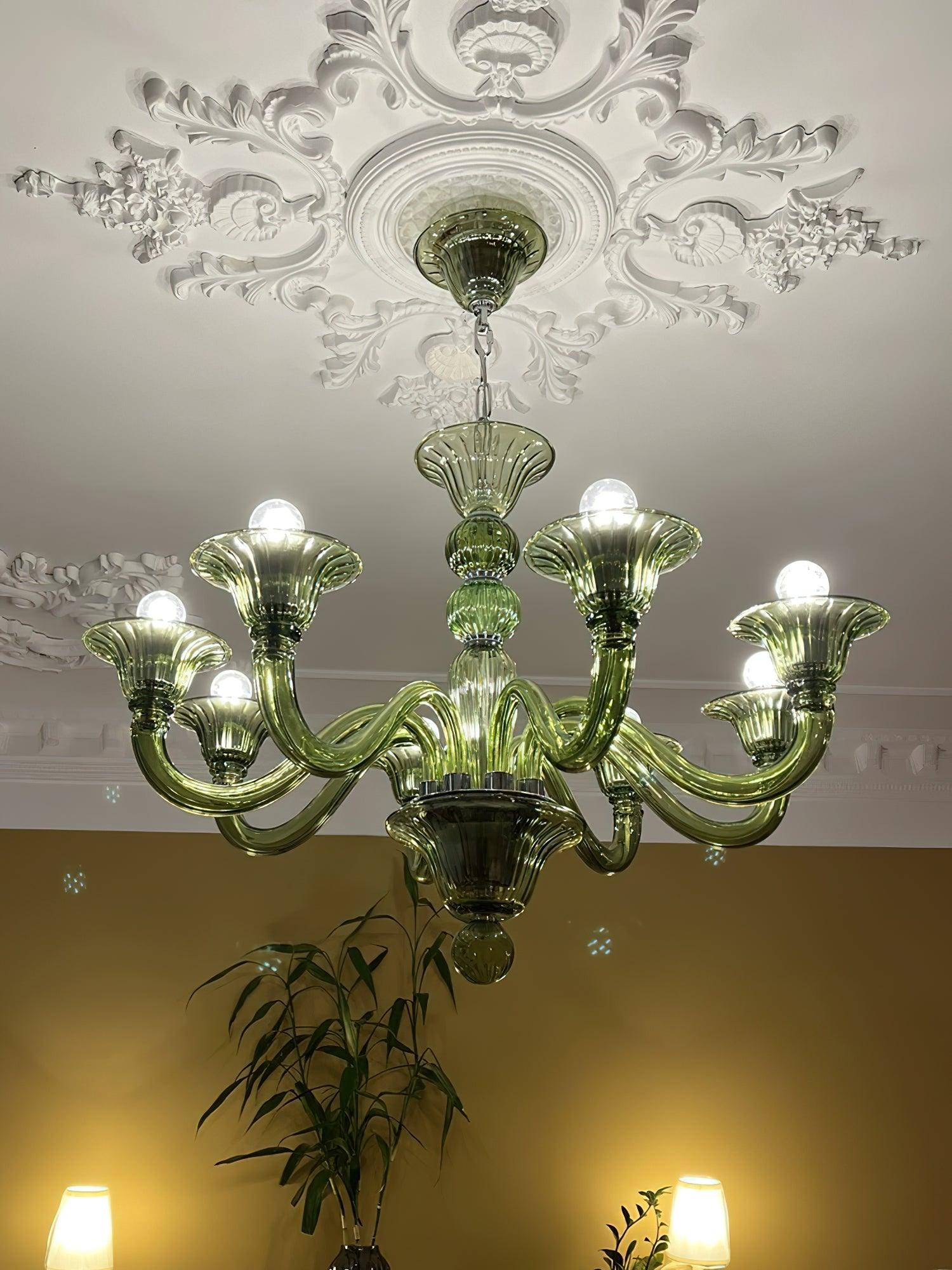 Green Murano Glass Chandelier Hand Blown Luxury Pendant Light Fixture