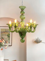 Green Murano Glass Chandelier Hand Blown Luxury Pendant Light Fixture