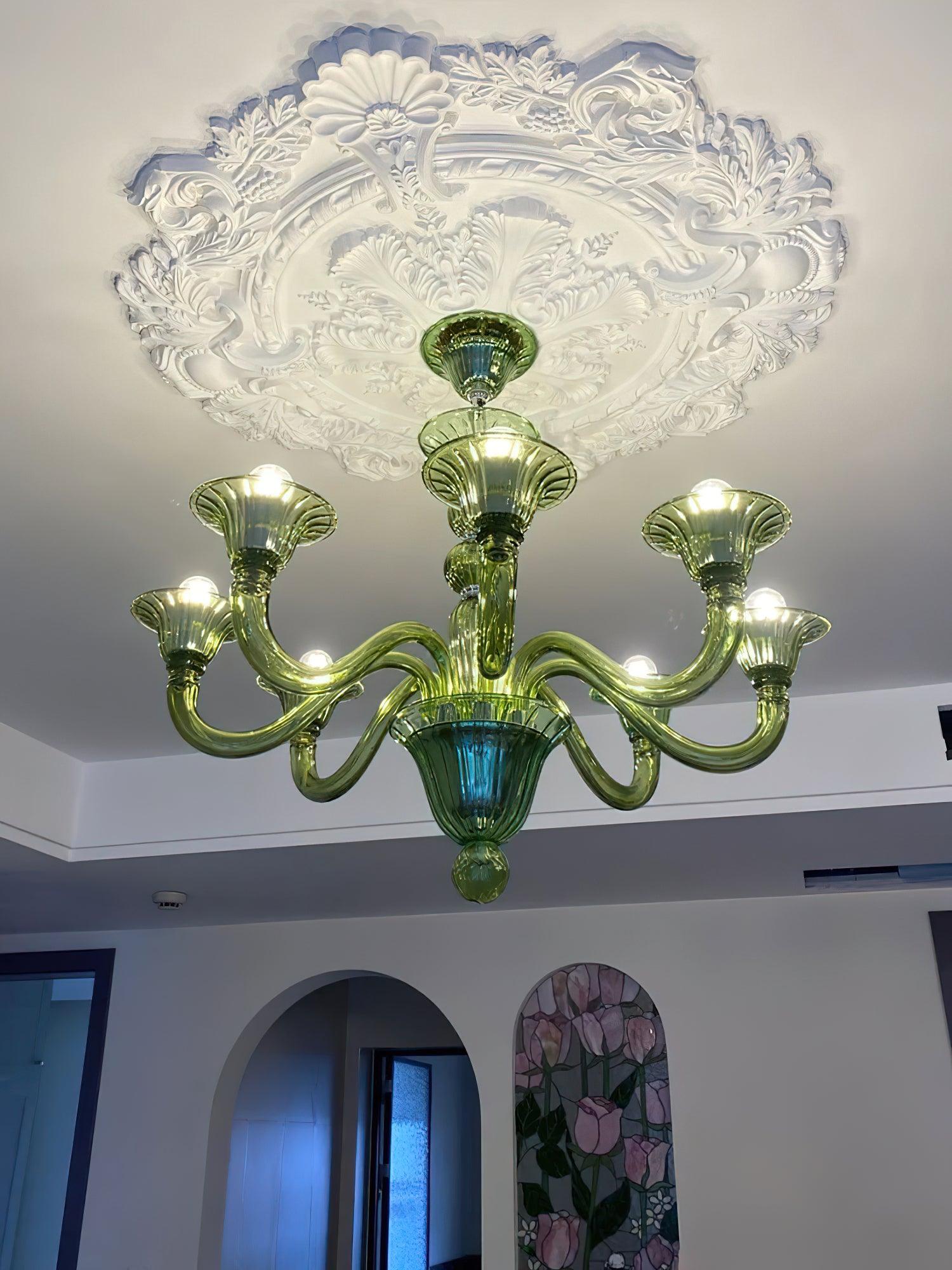 Green Murano Glass Chandelier Hand Blown Luxury Pendant Light Fixture