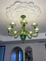Green Murano Glass Chandelier Hand Blown Luxury Pendant Light Fixture