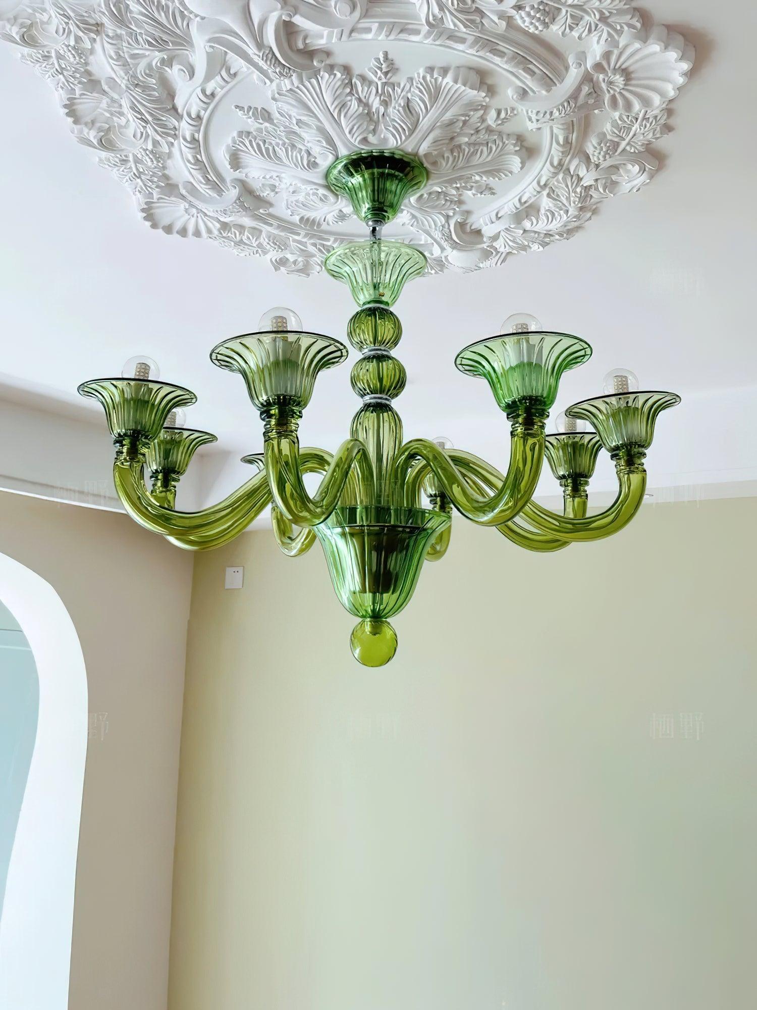 Green Murano Glass Chandelier Hand Blown Luxury Pendant Light Fixture