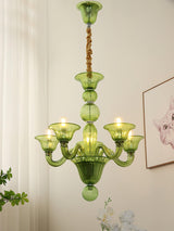 Green Murano Glass Chandelier Hand Blown Luxury Pendant Light Fixture