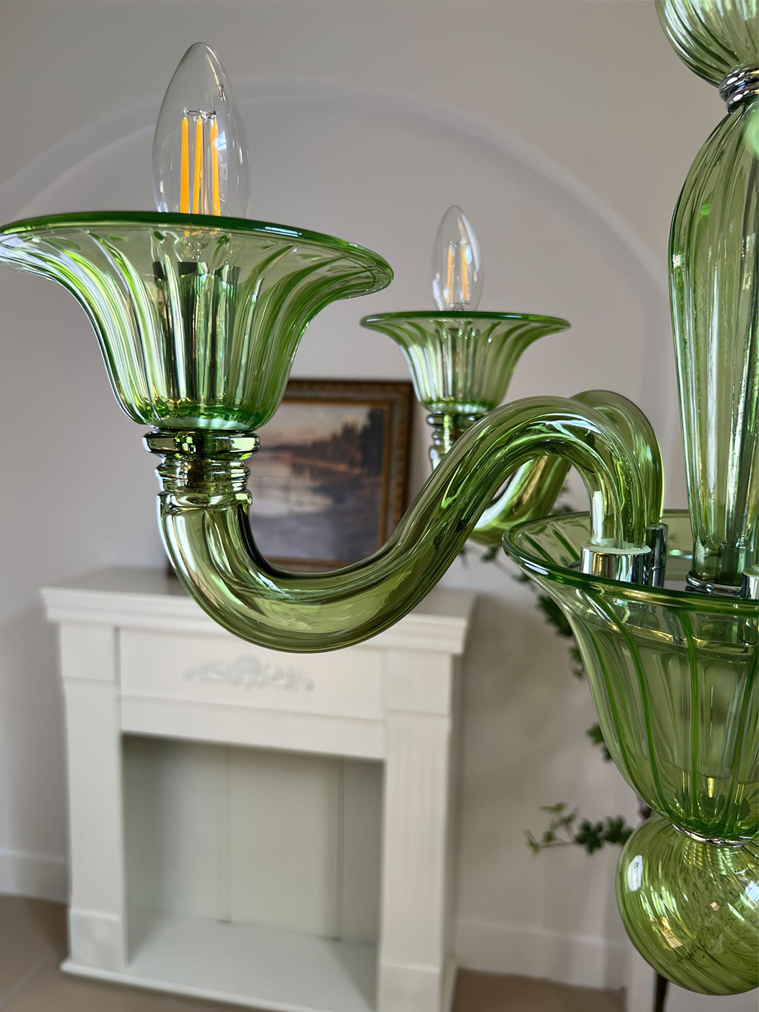 Green Murano Glass Chandelier Hand Blown Luxury Pendant Light Fixture