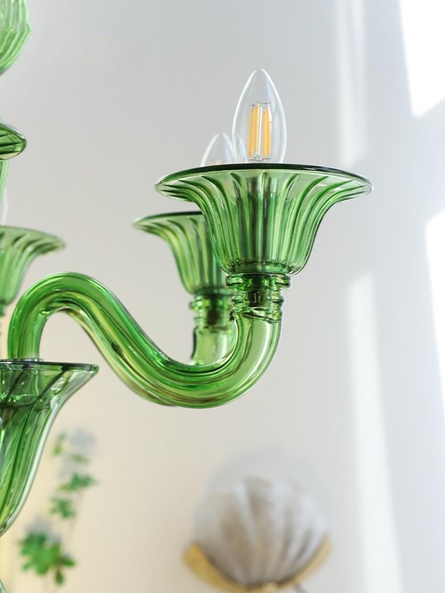 Green Murano Glass Chandelier Hand Blown Luxury Pendant Light Fixture