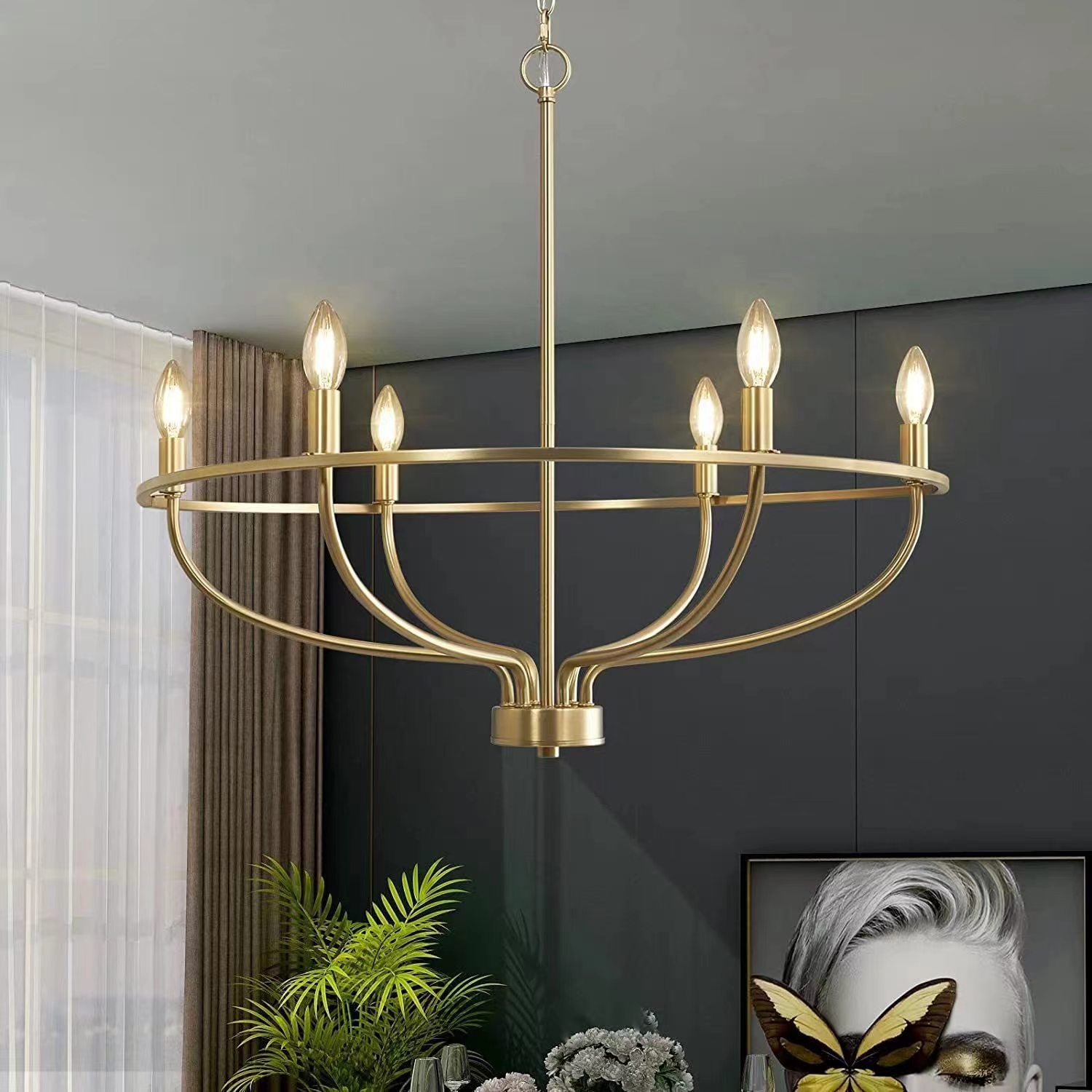 Greyson Modern Brass Vine Chandelier Minimalist Multi Light Ceiling Fixture