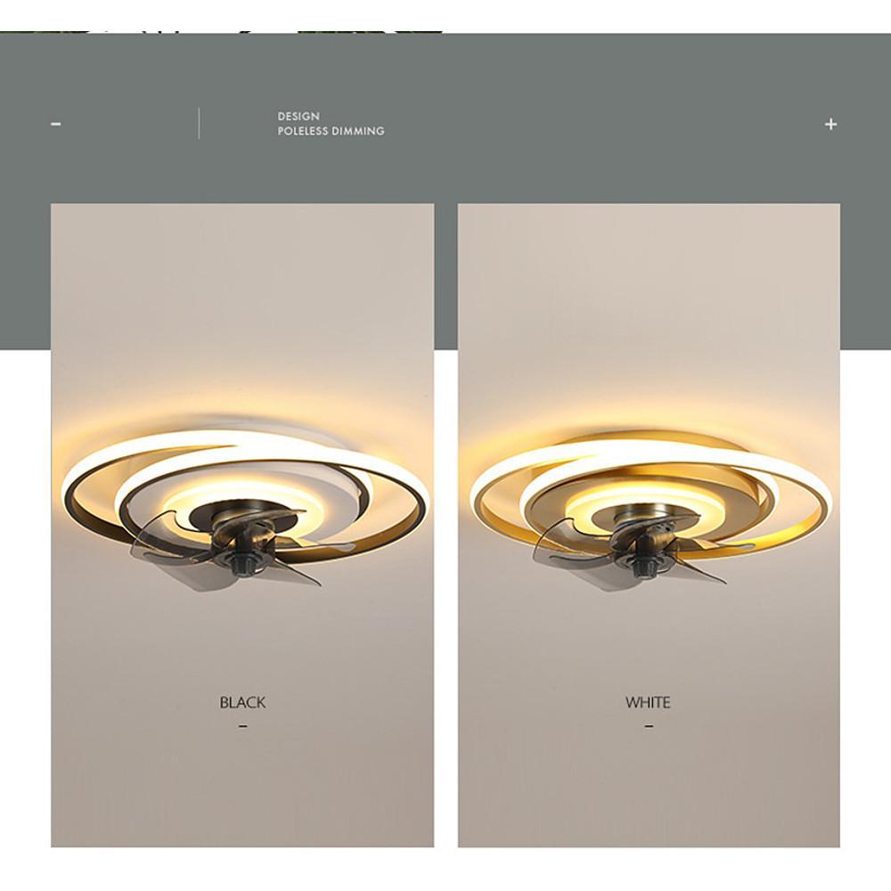 Modern Geometric LED Ceiling Fan with Interconnected Ring Design 20 Inch Low Profile Flush Mount Light